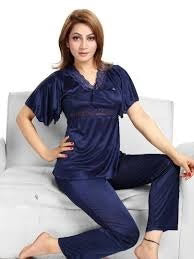 2 Pc Half Sleeves Silk Pajama Suit